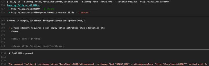 Pa11y-ci error output